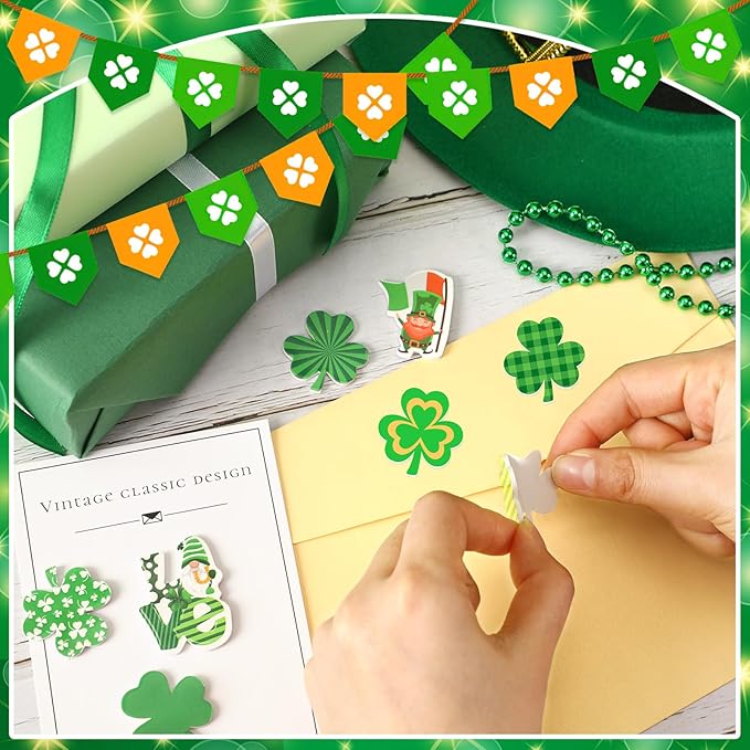 JULBEAR St. Patrick's Day Foam Sticker, 300Pcs Shamrock Colorful Printing Self-Adhesive Campus Themed Foam Stickers for Irish Holiday Kids Party Favors DIY Crafts Decorations