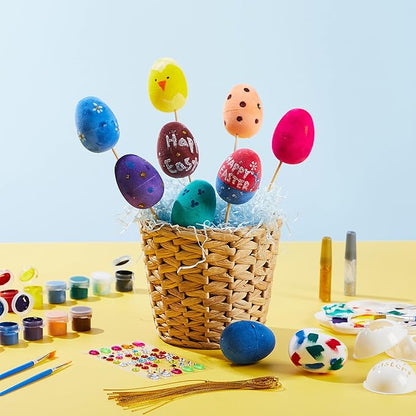 Klever Kits 24Pcs Easter Eggs Painting Kit Easter Egg Coloring Craft DIY Doodle for Kids with Stickers and Stencils for Theme Party, Creativity Activities, Decoration