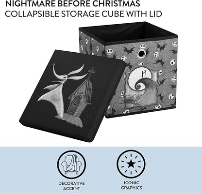 The Nightmare Before Christmas Collapsible Storage Cube with Removable Lid,10"x10"x10" Fabric Organizer Bin for Essentials