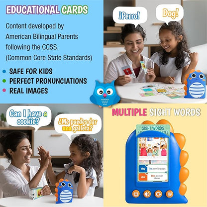 GUFINO Talking Flash Cards – 300 Spanish Flashcards for Kids for Cognitive Abilities & Boost Language Development – Learning Games, Blue Toddler Boy Gifts. See and Say Toys for Toddlers
