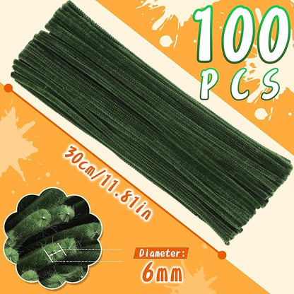 100 Pieces Pipe Cleaners Craft, Sage Green Pipe Cleaners, Chenille Stems for Classroom Craft Supplies Hair Flowers