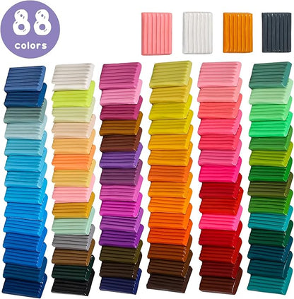 Polymer Clay 88 Colors, Modeling Clay for Kids DIY Starter Kits, Oven Bake Model Clay, Non-Toxic, Non-Sticky, Ideal Clay Kits for Children and Artists (88 Colors)
