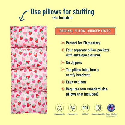 Wildkin Kids Floor Lounger: Ideal for Boys and Girls, Travel-Friendly, Perfect for Sleepovers - Pillow Lounger for Kids, Requires Standard Size Pillows Not Include (Strawberry Patch)
