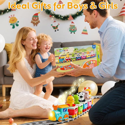 Toddler Toys for 1 2 3 Year Old, Electric Farm Animal Train Set with Music, Lights & Steam, Montessori Counting, Matching & Sorting Learning Toys, Christmas Birthday Gifts for Baby Boys Girls 18M+