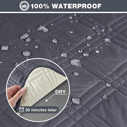 TAOCOCO Waterproof Recliner Sofa Cover Couch Cover for Reclining Couch 3 Seat Non-Slip Split Sofa Slipcover 3-Pieces with Straps, Washable Reclining Sofa Cover for Kids Pets(3 Seater, Dark Grey)