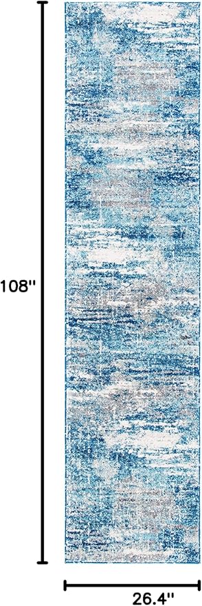 SAFAVIEH Evoke Collection 2'2" x 9' Light Blue/Grey EVK272M Modern Abstract Non-Shedding Living Room Dining Entryway Foyer Hallway Runner Rug