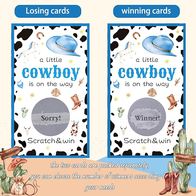 60 Pack Cowboy Baby Shower Scratch Off Cards A Little Cowboy is On The Way Scratch Off Game Western Cowboy Theme Party Scratch Off Cards Baby Shower Party Supplies (Cowboy Style)