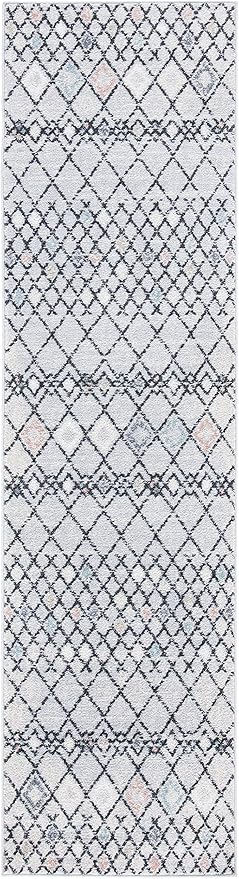 SAFAVIEH Amsterdam Collection Runner Rug - 2'3" x 8', Grey & Ivory, Moroccan Boho Design, Non-Shedding & Easy Care, Ideal for High Traffic Areas in Living Room, Bedroom (AMS115F)