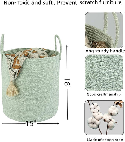 XUANGUO Cotton Rope Laundry Basket Hamper for Clothes Woven Storage Basket for Living Room Bedroom Boho Tall Rope Baskets for Blanket Toys Pillow Towels Baby Nursery Hamper Bin green