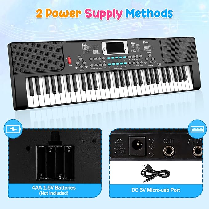 Piano Keyboard, 61 Key Upgrade Kids Pianos Music Toy with Light-up Keys & Pro Teaching Modes, Dual Speaker, 70 Demos,100 Tones, 100 Rhythms Perfect Christmas/Birthday Gift for Kids (Black)