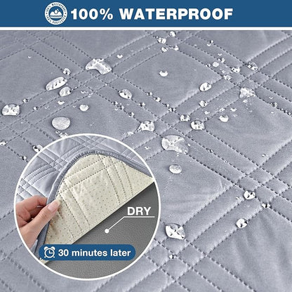 TAOCOCO 100% Waterproof Recliner Couch Cover, Non Slip Split Couch Covers for Reclining Couches with Elastic Straps, Washable Reclining Couch Covers Furniture Protector for Pets(3 Seater, Light Grey)