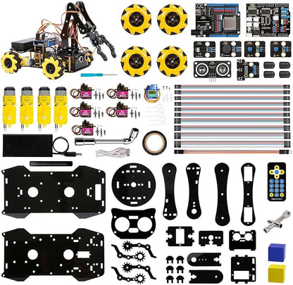 Smart Robot Arm Car Kit, 4WD Remote Control Car Compatible with Arduino IDE, Electronic Programming Project/STEM Education/Science Coding Kit for 16+ Teens and Adults Unique Gifts