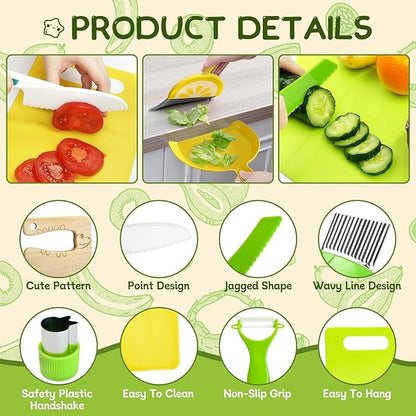 15 Pieces Kids Safe Knife Set for Real Cooking Child-Friendly Plastic Chef Tools Montessori Kitchen Toys for Toddlers with Bright Colors Gifts for Boys and Girls