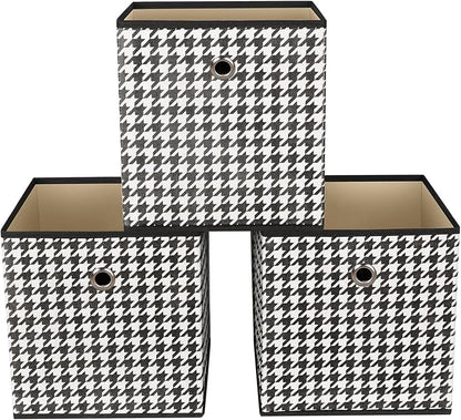 Foldable Storage Cubes Bins,11 Inch Cloth Storage Cube Fabric Storage Box Cubes Organizer Baskets with Dual Handles for Home Organizer Set of 3 (Houndstooth)