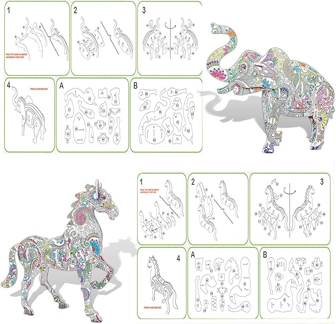 KAZOKU Crafts for Girls Ages 8-12 3D Coloring Puzzles Toys 4 Animals Puzzles with 12 Pen Markers Creative Arts and Crafts Kits for Kids Ages 8 9 10 11 12 Birthday Children's Day for Grils Boys