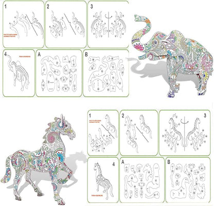 KAZOKU Crafts for Girls Ages 8-12 3D Coloring Puzzles Toys 4 Animals Puzzles with 12 Pen Markers Creative Arts and Crafts Kits for Kids Ages 8 9 10 11 12 Birthday Children's Day for Grils Boys