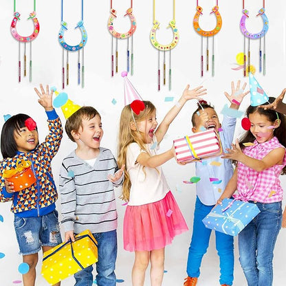 Fennoral 16 Pack Wind Chime Kit for Kids Make Your Own Horseshoe Wind Chime Wooden Arts and Crafts for Girls Boys Ornaments DIY Coloring Horseshoes Craft for Art Activity Birthday Supplies