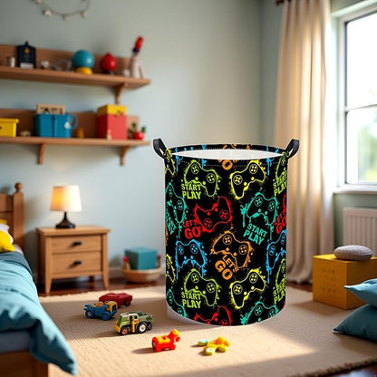 Kids Laundry Basket Baby Hamper Toy Storage Bin for Boys Room Decor Baby Nursery Hamper Gift Baskets for Bedroom Bathroom(Game)