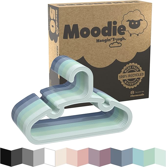 Recycled Plastic Kids Hangers | 13.5" Heavy Duty Kids Clothes Hangers | Bulk Pack Childrens Hangers, Large Child Hangers | Toddler Hangers (2-12yrs | 50 Pack, Blue)