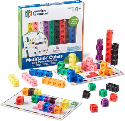 Learning Resources MathLink Cubes Early Math Activity Set - 115 Pieces, Ages 4+, Kindergarten STEM Activities, Linking Cubes, Connecting Cubes