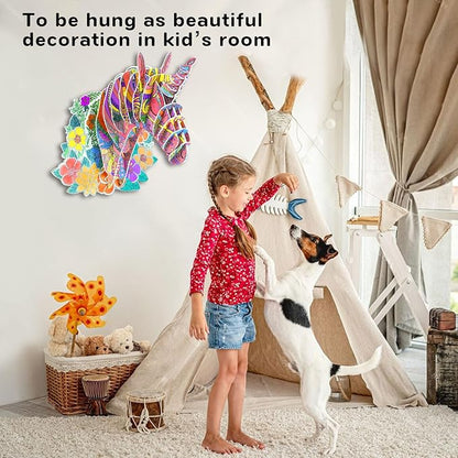 3D Coloring Unicorn Puzzles for Kids, DIY Crafts and Arts Set for girls Ages 6-8,8-10,Drawing Puzzles with 10 Colouring Pens Stocking Stuffers Toys Christmas Gifts for Kids Age 6 7 8 9 10 11 12