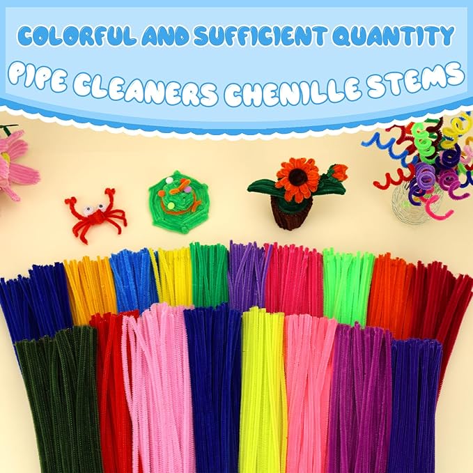 Pipe Cleaners, 100PCS Christmas Pipe Cleaners Craft Supplies, Light Blue Pipe Cleaners Bulk Fuzzy Sticks for DIY Art and Craft Projects Home Decoration