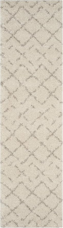 SAFAVIEH Arizona Shag Collection 2'3" x 16' Ivory/Beige ASG743A Moroccan Diamond Non-Shedding 1.6-inch Thick Living Room Dining Entryway Foyer Hallway Runner Rug