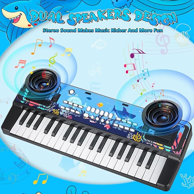Upgraded 37 Keys Kids Piano Keyboard with Microphone Music Stand – Portable Musical Toys for Toddlers Ages 3 4 5 6 Boys Girls Birthday Gift - Black