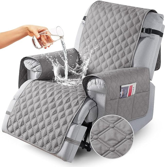 TAOCOCO 100% Waterproof Recliner Covers, Recliner Sofa Covers with Leg Straps, Reversible Recliner Couch Cover for Reclining Chair, Washable Couch Protector for Pets Kids(1 Seater 22", Light Gray)