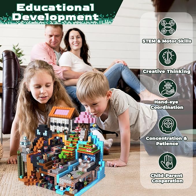 300PCS Magnetic Blocks - Magnet Building Blocks, Stacking Magents Cubes Toys Adventure Set Theme, STEM Montessori Sensory Toys for Kids Boys and Girls Ages 3 4 5 6 7 8 9 10 Easter Birthday Gifts