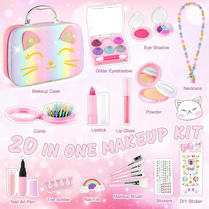 Kids Makeup Kit for Girls Toys, Kids Makeup Sets for Girls 5-8, Washable Real Makeup Kits for Little Girl Birthday Gifts Toys for 3 4 5 6 7 8 9 10 11 12 Year Old Girls