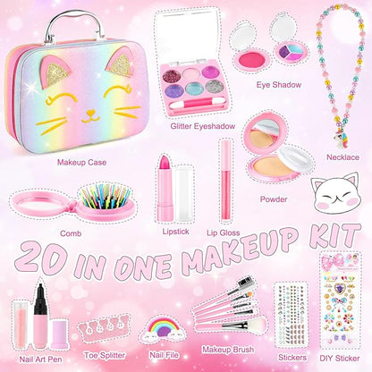 Kids Makeup Kit for Girls Toys, Kids Makeup Sets for Girls 5-8, Washable Real Makeup Kits for Little Girl Birthday Gifts Toys for 3 4 5 6 7 8 9 10 11 12 Year Old Girls
