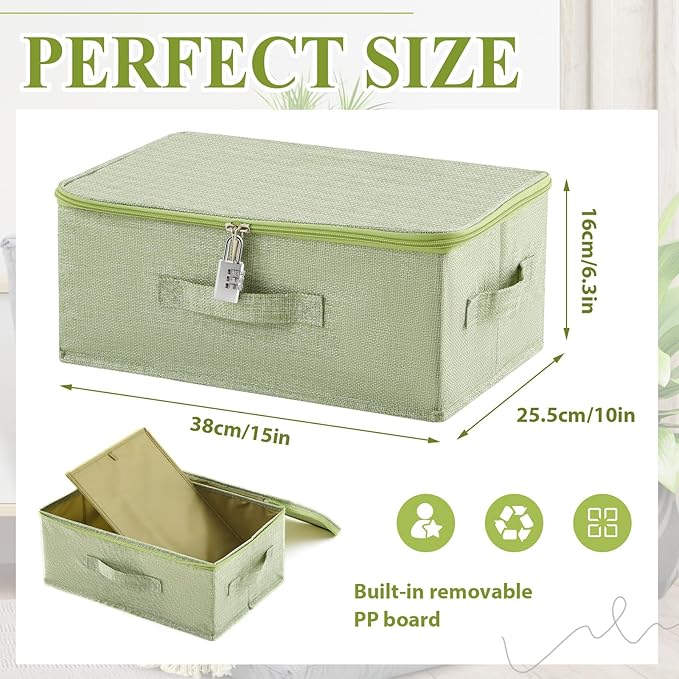 Briwooody Discreet Lockable Toy Bag Storage Organizer Toy Bag Storage Bins Case with Zipper Lid for Women and Men Clothes Container(Light Green,15 x 10 x 6.3 Inch)