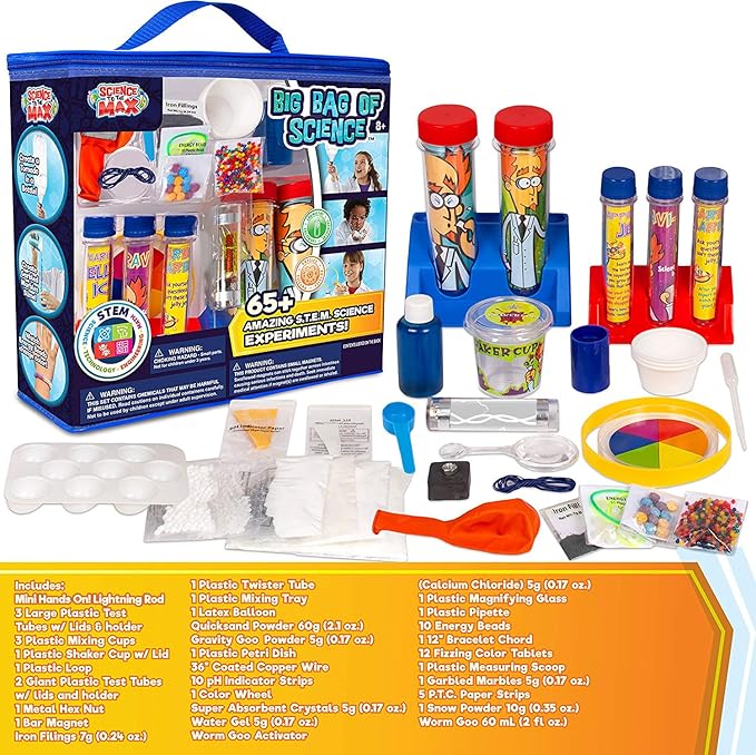 Be Amazing! Toys Big Bag of Science Works - Kids Science Experiment Kit with 65+ Amazing Experiments - Set Up Your First STEM Laboratory - Educational Chemistry Set For Boys & Girls Age 8 +
