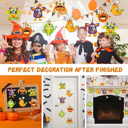 party greeting 24 PCS Halloween Craft Kits DIY Monster Craft for Kids, Make Your Own Monster Set, Monster Paper Decorative Kit for Home Class Game Activities