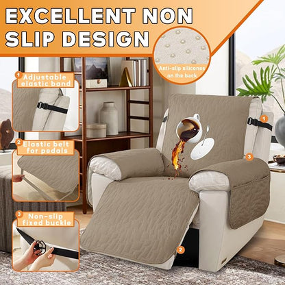 XINEAGE 100% Waterproof Recliner Chair Covers with Elastic Straps, Nonslip Reclining Couch Covers Washable Recliner Couch Cover with Pockets Furniture Protector for Pets Dogs (Light Coffee, 30")