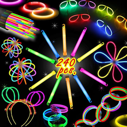 240 Glow Sticks Party Pack – Camping Glow Activities For Families – Neon Light Sticks Decoration For Party Favors Kids And Adults, Balls, Flowers And Much More