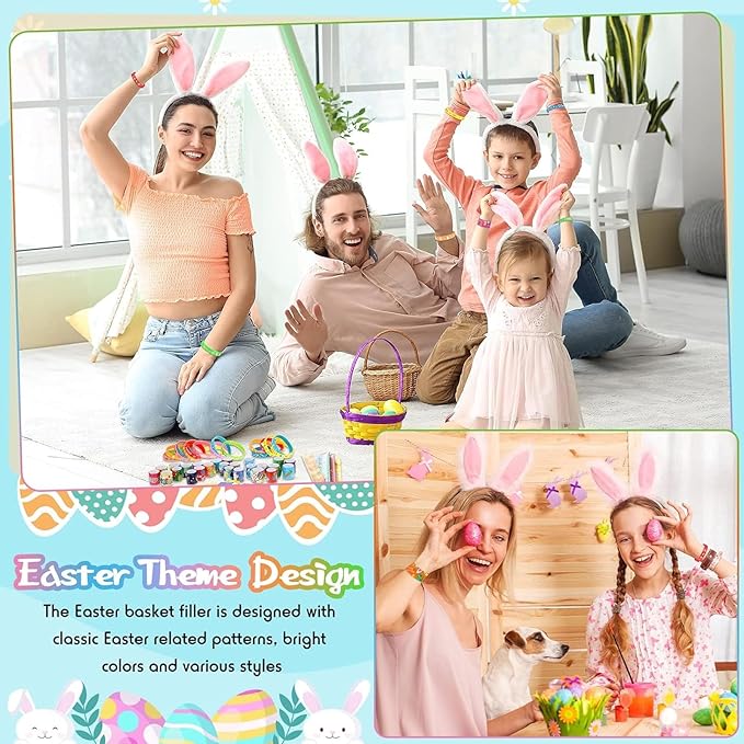 48Pcs Easter Party Favors Silicone Bracelets Slap Bracelets Assorted for Kids Girls Boys Toddlers Easter Egg School Classroom Exchange Prizes Gifts