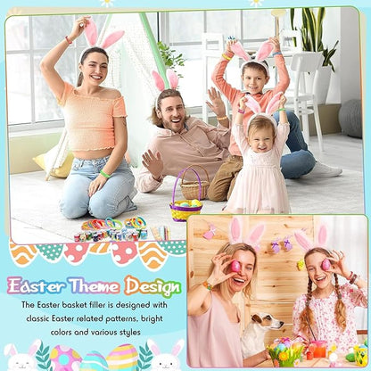 48Pcs Easter Party Favors Silicone Bracelets Slap Bracelets Assorted for Kids Girls Boys Toddlers Easter Egg School Classroom Exchange Prizes Gifts