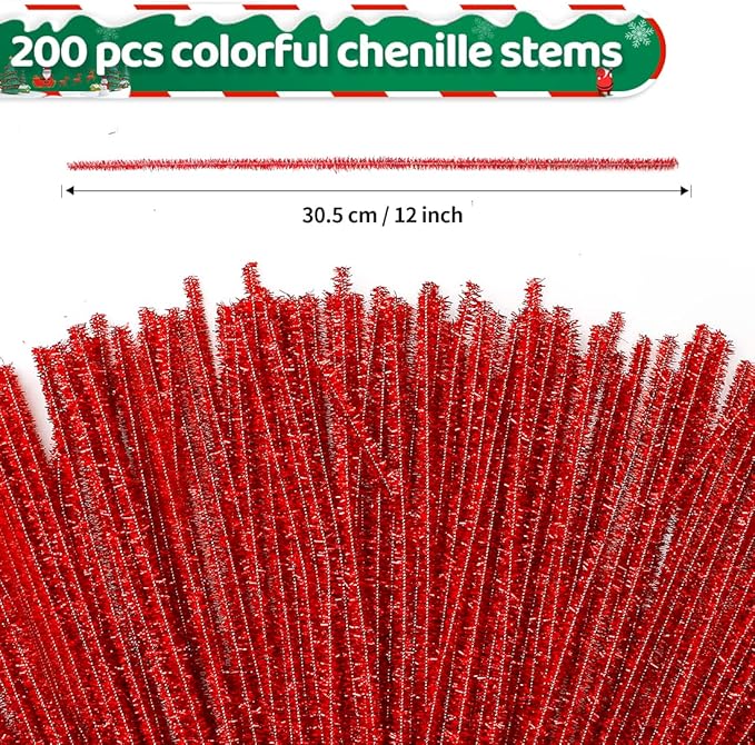 Eppingwin 200pcs Pipe Cleaners, Glitter Red Pipe Cleaners Craft Supplies,Chenille Stems for DIY Arts Crafts Project(Glitter Red)