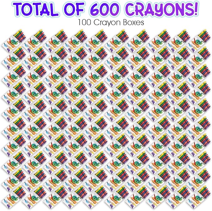 ArtCreativity Crayons Bulk Set - 100 Crayon Packs - 6 Crayons in Each Pack - 600 Total - Crayons for Kids in Red, Orange, Yellow, Green, Blue, Purple - Bulk Crayons for Classroom and Party Favors