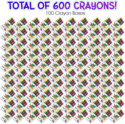 ArtCreativity Crayons Bulk Set - 100 Crayon Packs - 6 Crayons in Each Pack - 600 Total - Crayons for Kids in Red, Orange, Yellow, Green, Blue, Purple - Bulk Crayons for Classroom and Party Favors