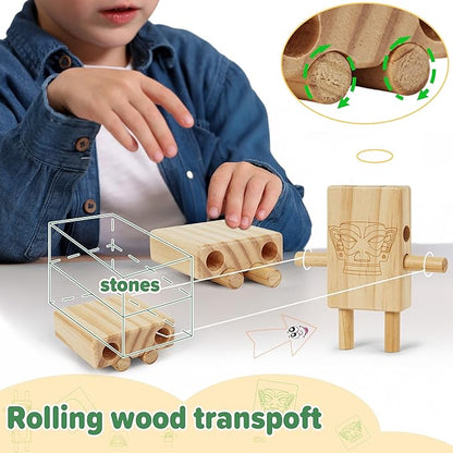 Stacking Blocks for Toddlers 1-3, Natural Wooden Blocks, 44 Pcs Stacking Building Block Toy Set, Early Learning Toys & Gifts for Kids, Montessori Toys with Canvas Storage Bag, Boys & Girls 12+ Months