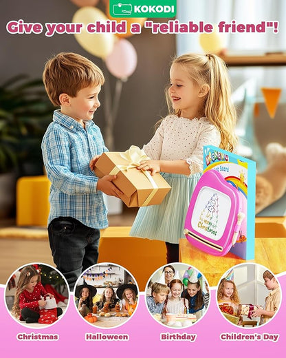 KOKODI Toys Gifts for 1 2 3 Years Old Girl, Sturdy Magnetic Drawing Board Sketch Doodle Pad, Educational Learning Birthday Easter Gifts Basket Stuffers for Kids Toddler - Left Hands Friendly (Rose)