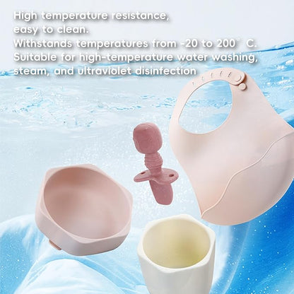 8PCS Baby Feeding Set,Silicone Baby Weaning Sets Baby Led Weaning Supplies Divided Plate Suction Bowl Cup with Straw Bib Feeder Spoons for 6+ Months (Yellow)