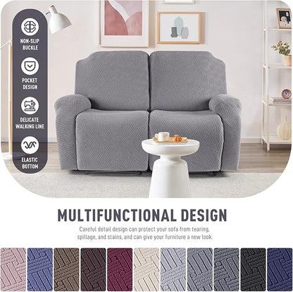 KinCam Recliner Covers, Stretch Reclining Chair Covers, Recliner Sofa Slipcovers Stripe Jacquard Recliner Couch Covers Furniture Protector Covers for Pet Kid (2 Seater, Light Gray)