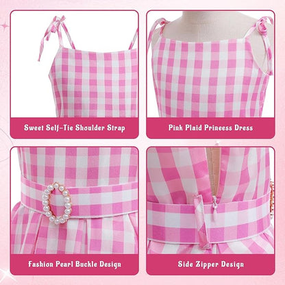 Girls Pink Costume Dress Movie Cosplay Dress Up Kids Outfits Halloween Birthday Party