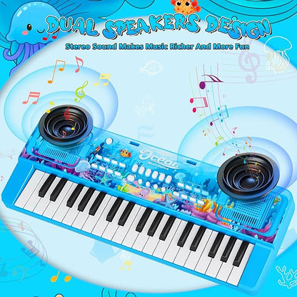 Upgraded 37 Keys Kids Piano Keyboard with Microphone Music Stand – Portable Musical Toys for Toddlers Ages 3 4 5 6 Boys Girls Birthday Gift - Blue