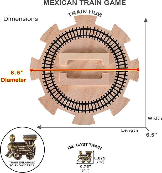 Mexican Train Dominoes Set Double 12 Color with Numbers and Wooden Hub 8 Metal Trains and Aluminum Case