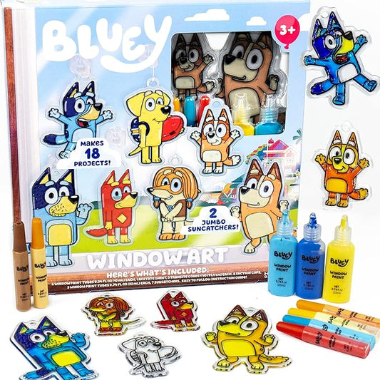 Bluey Window Art Suncatchers for Kids, Window Art Kit, Great Suncatchers Kit for Kids to Paint, Great At-Home Kids Craft Activity or Bluey Birthday Party Idea, Bluey Toys for Kids Ages 3, 4, 5, 6